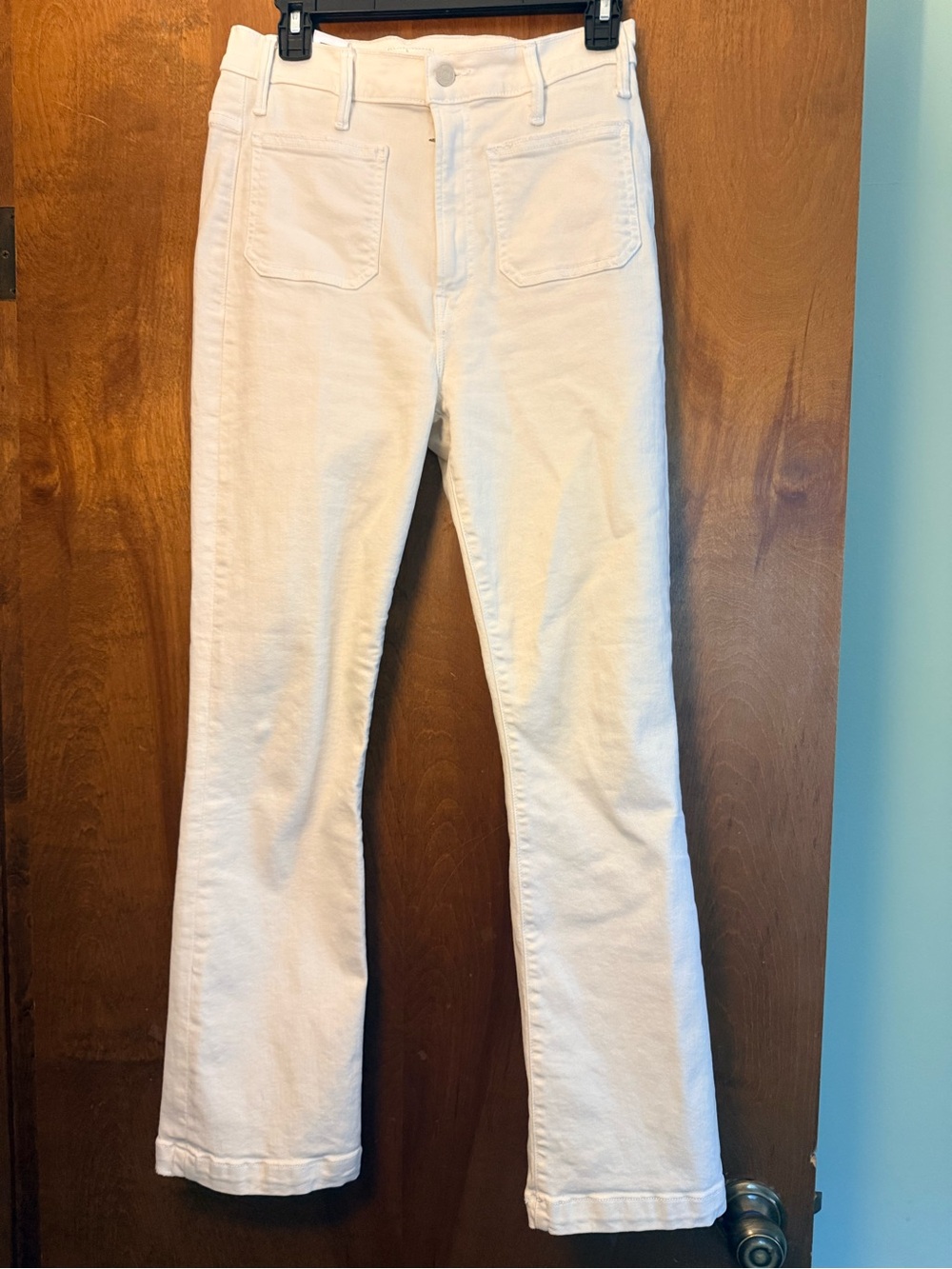 Mother Off White Straight-Leg Jeans Patch Pocket